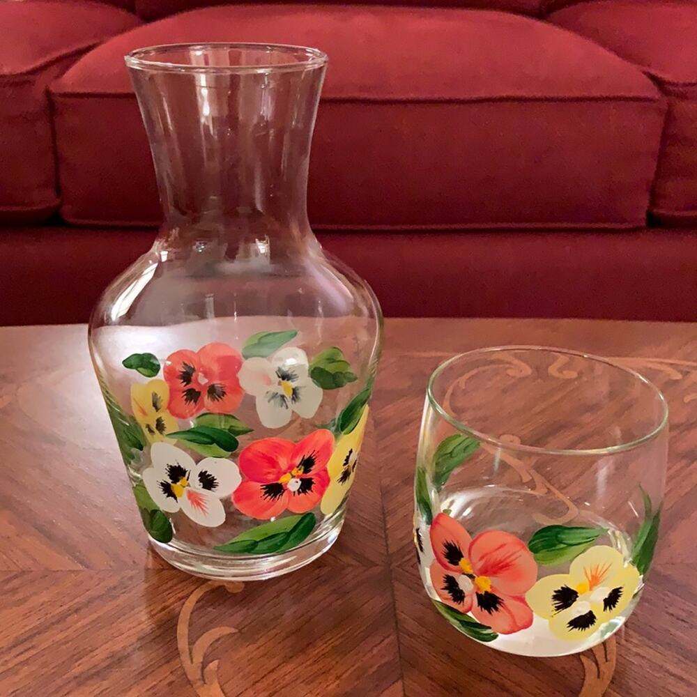 NEW Italian hand painted‎ pitcher & glass